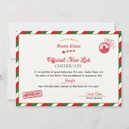 Personalised Official Nice List Certificate Santa 招待状