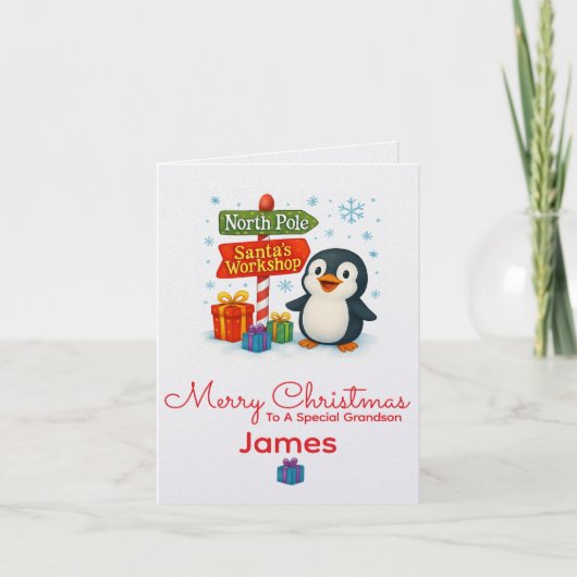 Personalised Penguin Christmas Card カード (正面)