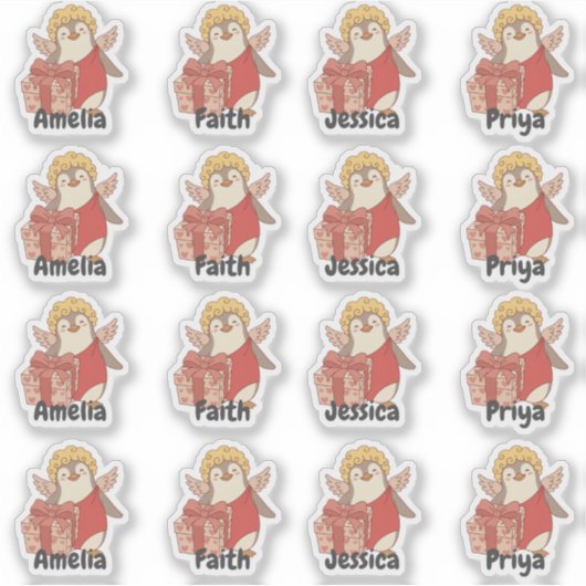 Personalised Penguin Cupid Sticker Pack シール (正面)