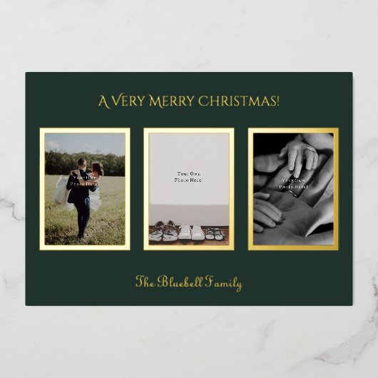 Personalised Photos Merry Christmas Card. 箔招待状 (正面)