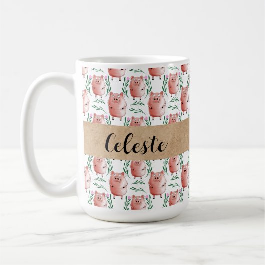 Personalised Pig Mug – Cute Farm Animal Gift Cup コーヒーマグカップ (左)