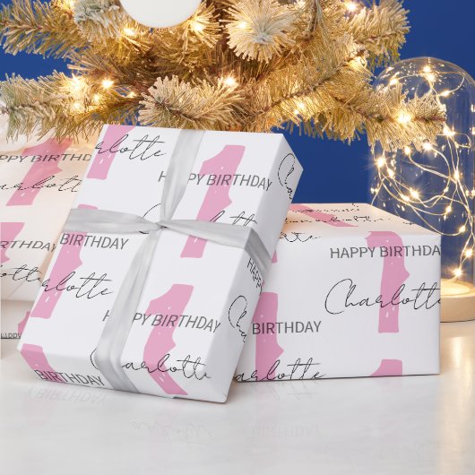 Personalised Pink 1st 2nd 3rd 10th Birthday Party ラッピングペーパー (クリスマス)