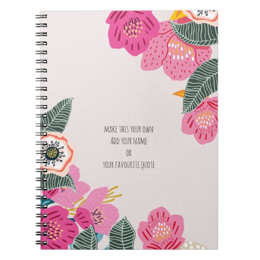 PERSONALISED Pink Abstract Flowers Notebook ノートブック (正面)