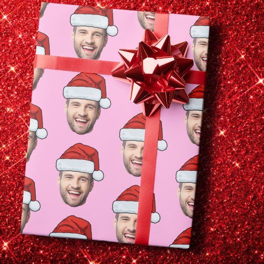 Personalised Pink Face Santa Hat Gift Wrap ラッピングペーパー