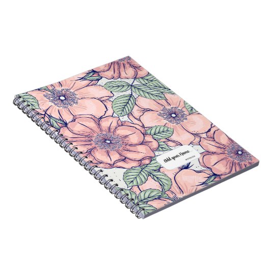 PERSONALISED Pink Flower Pattern Notebook Journal ノートブック (右側)