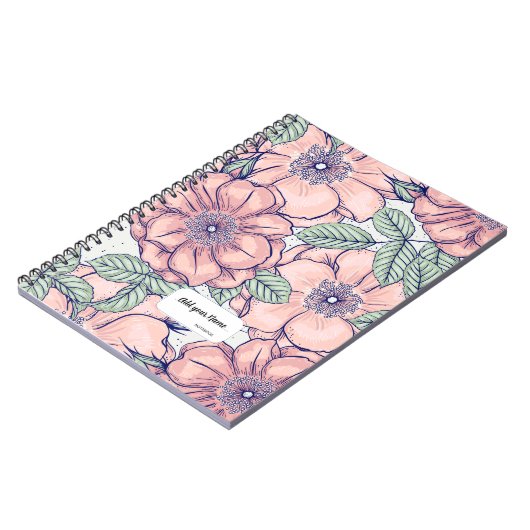 PERSONALISED Pink Flower Pattern Notebook Journal ノートブック (左側)