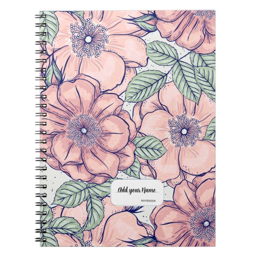 PERSONALISED Pink Flower Pattern Notebook Journal ノートブック (正面)