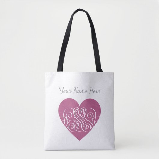 Personalised Pink Heart, Cute Custom Gift for her トートバッグ (正面)