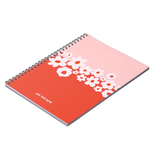 PERSONALISED Pink Red Flower Pattern Notebook ノートブック (左側)