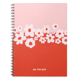 PERSONALISED Pink Red Flower Pattern Notebook ノートブック