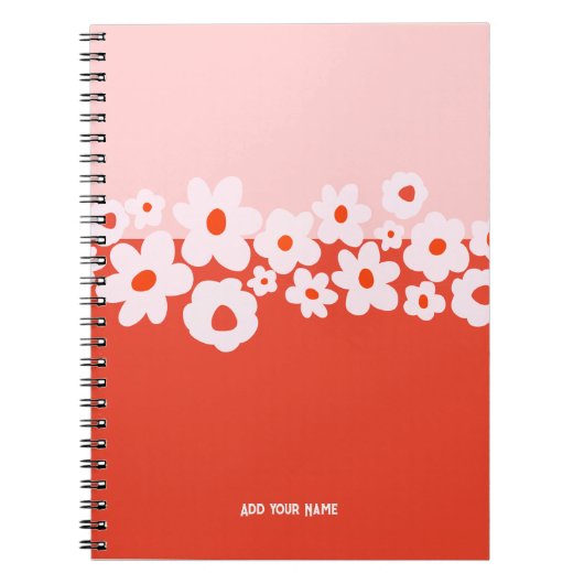 PERSONALISED Pink Red Flower Pattern Notebook ノートブック (正面)