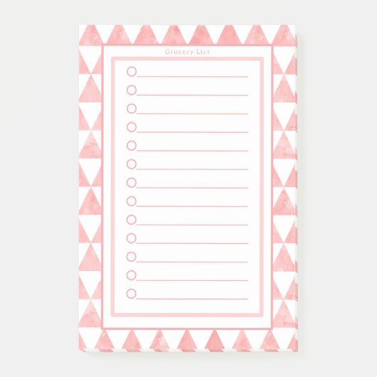 Personalised Pink & White Triangles Grocery List. ポストイット (正面)