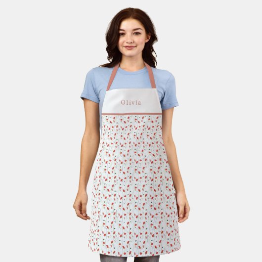 Personalised Pretty Poppy Pattern Apron エプロン (着用した状態)