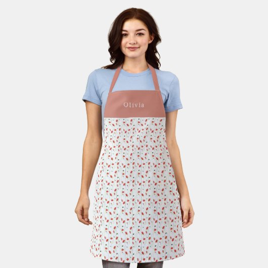 Personalised Pretty Poppy Pattern Apron エプロン (着用した状態)