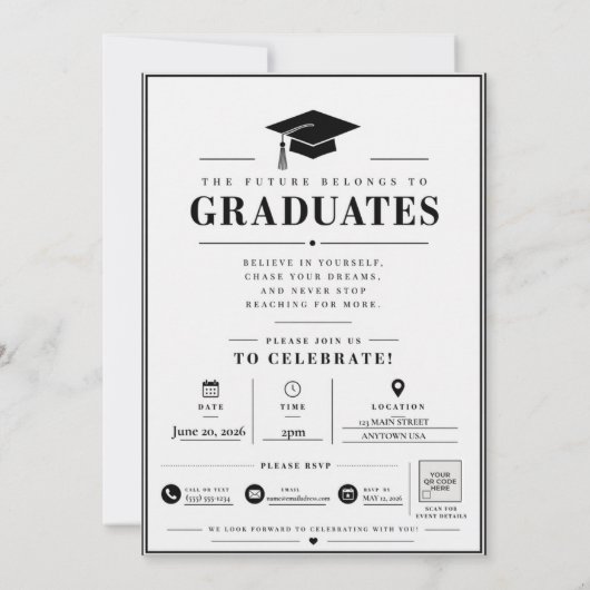 Personalised QR code Newspaper Graduation 招待状 (裏面)