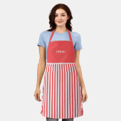 Personalised Red Stripe Pattern Apron. エプロン (着用した状態)