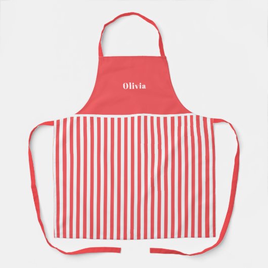 Personalised Red Stripe Pattern Apron. エプロン (正面)