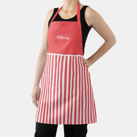 Personalised Red Stripe Pattern Apron. エプロン (インサイチュ)