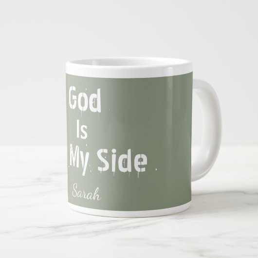Personalised Sage Green Name God Is On My Side Tea ジャンボコーヒーマグカップ (正面右)
