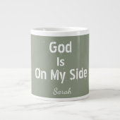 Personalised Sage Green Name God Is On My Side Tea ジャンボコーヒーマグカップ (正面)