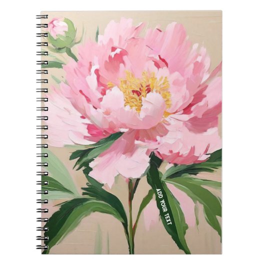 PERSONALISED Single Pink Peony Flower Notebook ノートブック (正面)
