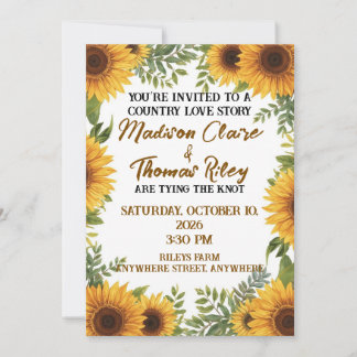 Personalised Sunflower Wedding Invitation | Rustic 招待状