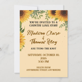 Personalised Sunflower Wedding Invitation | Rustic 招待状