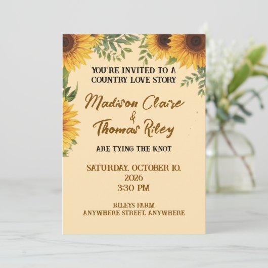 Personalised Sunflower Wedding Invitation | Rustic 招待状 (スタンド正面)