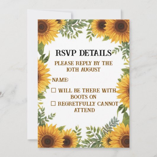 Personalised Sunflower Wedding RSVP Card | Rustic 招待状 (正面)