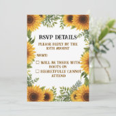 Personalised Sunflower Wedding RSVP Card | Rustic 招待状 (スタンド正面)