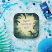 Personalised T-Rex Silhouette Paper Plate Green ペーパープレート (パーティー)