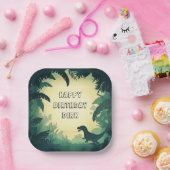 Personalised T-Rex Silhouette Paper Plate Green ペーパープレート (パーティー)