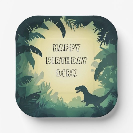 Personalised T-Rex Silhouette Paper Plate Green ペーパープレート (正面)