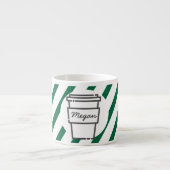 Personalised Take Out Coffee Cup Green Striped エスプレッソカップ (正面)
