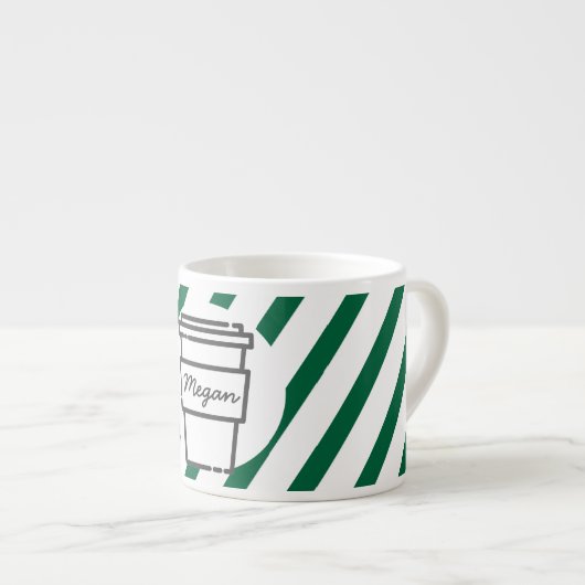 Personalised Take Out Coffee Cup Green Striped エスプレッソカップ (正面右)