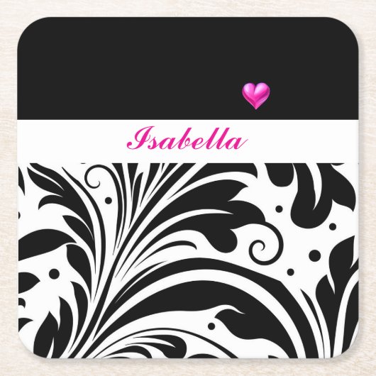 Personalised Trendy Black & White Paper Coaster スクエアペーパーコースター (正面)