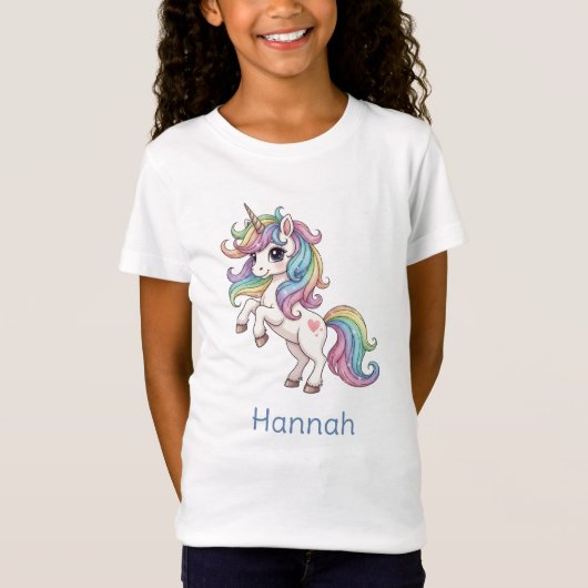 Personalised Unicorn Girls T-Shirt Tシャツ (正面)