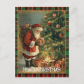 Personalised Vintage Christmas Photo Santa Classic シーズンポストカード (正面)