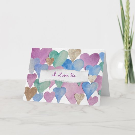 Personalised Watercolour Heart ‘I Love Us’ Card シーズンカード (正面)