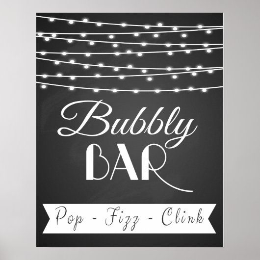 Personalised wedding "Bubbly Bar" chalkboard print ポスター (正面)