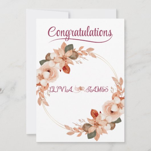 Personalised Wedding Floral Card | Newly Married  招待状 (正面)