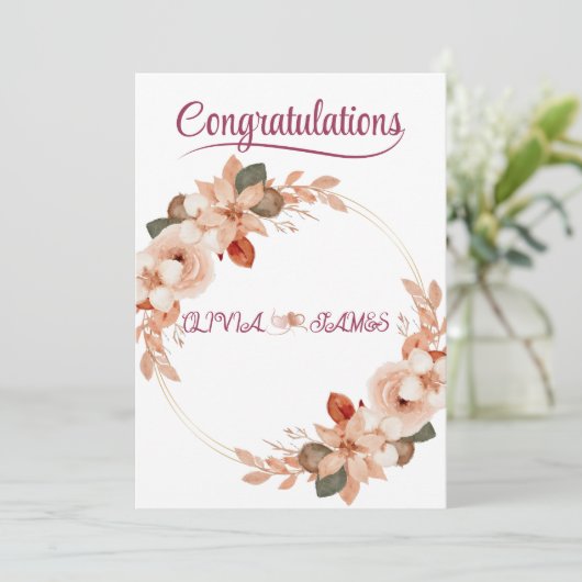 Personalised Wedding Floral Card | Newly Married  招待状 (スタンド正面)