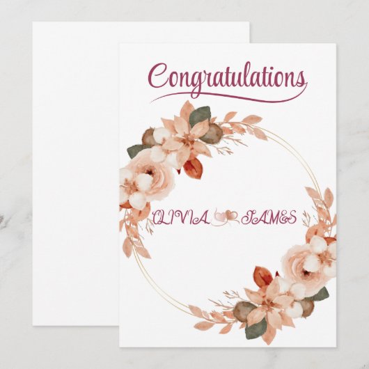 Personalised Wedding Floral Card | Newly Married  招待状 (正面/裏面)