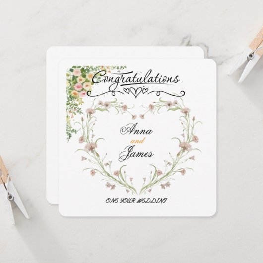 Personalised Wedding Floral Card | Newly Married 招待状 (正面/裏面インサイチュ)
