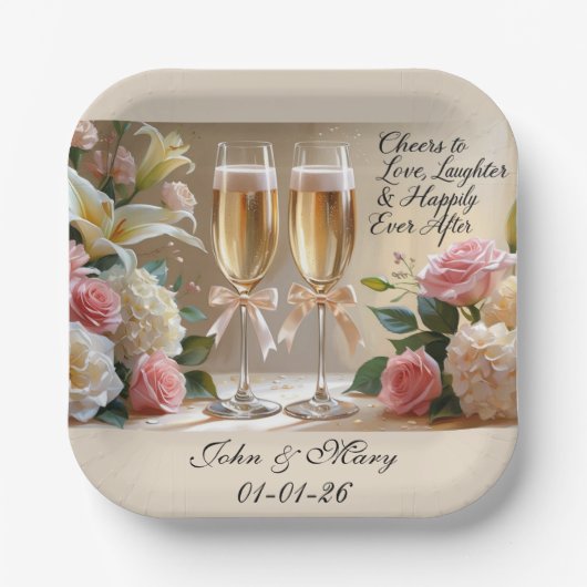 Personalised Wedding Paper Cup- Happily Ever After ペーパープレート (正面)