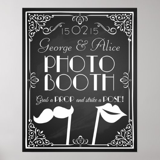 Personalised wedding  photo booth sign chalkboard ポスター (正面)