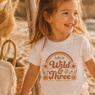 Personalised Wild Three Birthday Shirt Girl Retro トドラーTシャツ