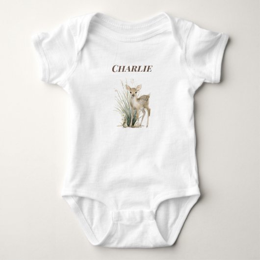 Personalised Woodland Deer Baby  ベビーボディスーツ (正面)