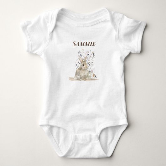 Personalised Woodland Rabbit Baby  ベビーボディスーツ (正面)