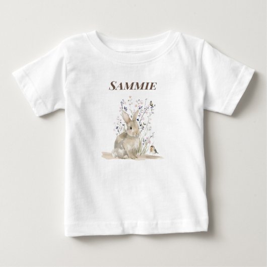 Personalised Woodland Rabbit Baby  ベビーTシャツ (正面)